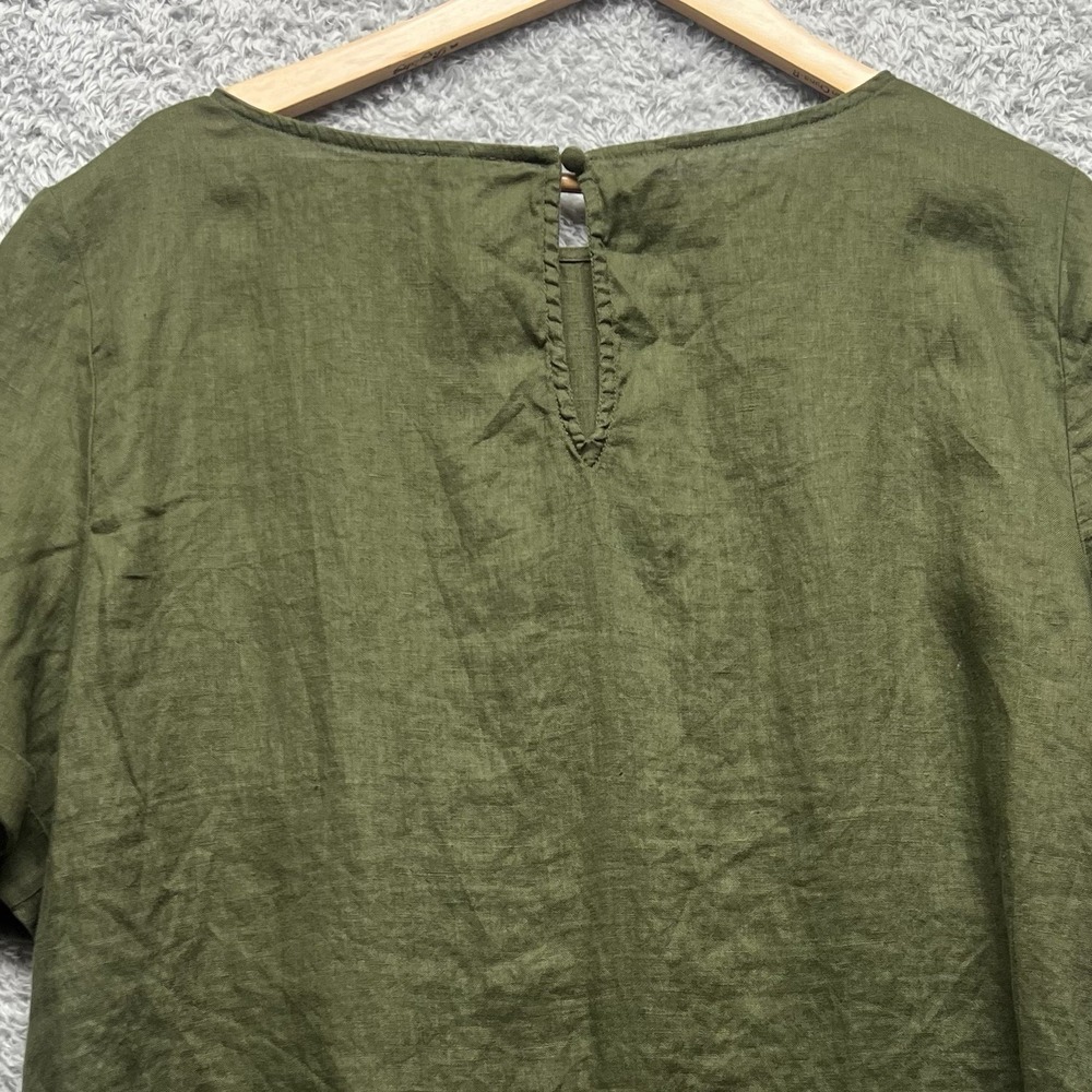 Chicos Linen Top Womens 4 US 20/22 2X Olive Green Relaxed Chest Pocket Lagenlook - Picture 4 of 9